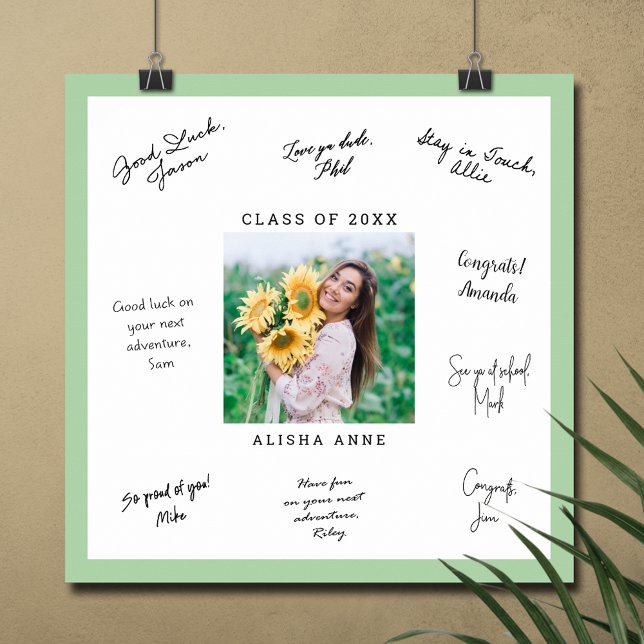 CUSTOM FARBE Foto Abschluss Signature-Meldung Poster (Graduation autograph photo poster with light green border, INSTANT DOWNLOAD and/or PRINTED)