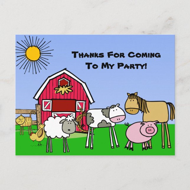 Custom Farm Thema Geburtstag Danke Postcard Postkarte (Vorderseite)