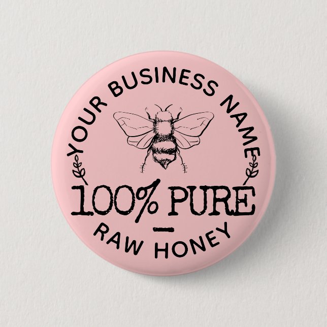 Custom Farmhouse Apiary Logo Cute Bumblebee Honey Button (Vorderseite)