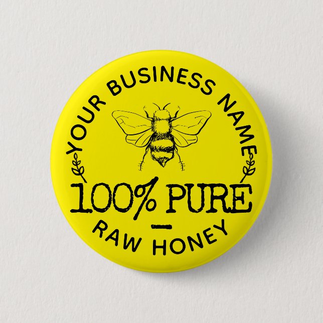Custom Farmhouse Apiary Logo Cute Bumblebee Honey Button (Vorderseite)