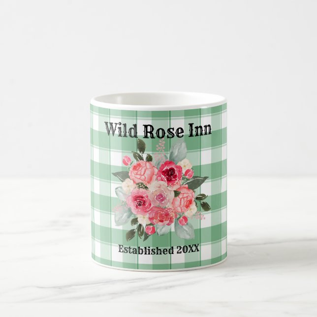 Custom Farmhouse Country Gingham Wild Rose Kaffeetasse (Mittel)