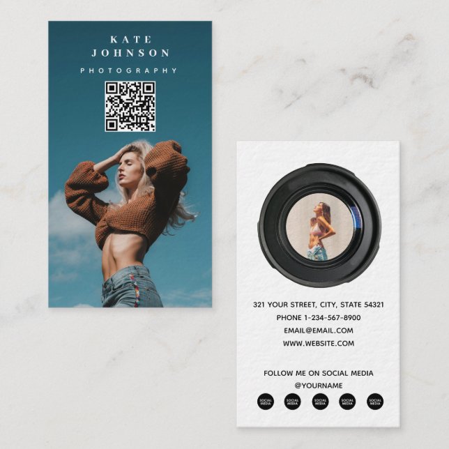 Custom Fashion Fotografy QR Code Social Media Visitenkarte (Vorne/Hinten)