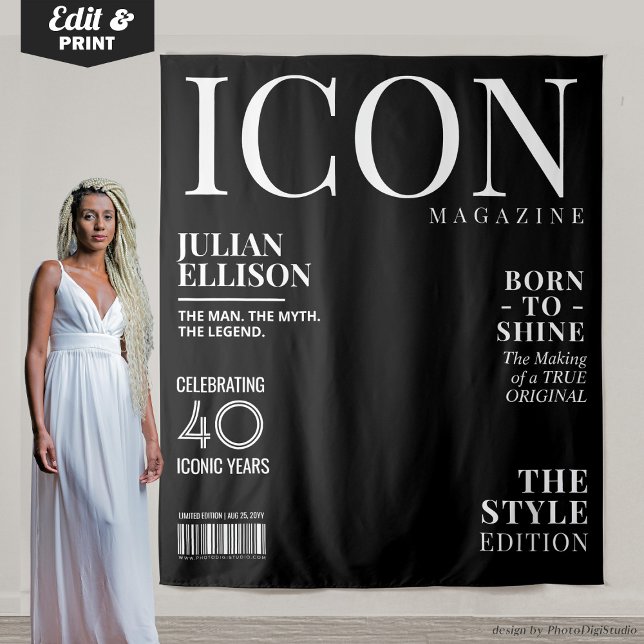 Custom Fashion Magazine Banner Decor, Black Party Wandteppich (Custom Fashion Magazine Banner Decor, Black Party Tapestry)