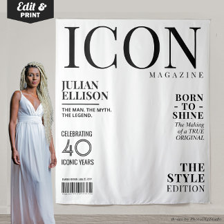 Custom Fashion Magazine Banner Decor, White Party Wandteppich
