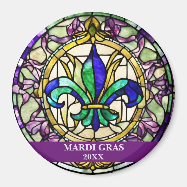 Custom Faux Stained Glass Mardi Gras Flower Magnet (Vorne)