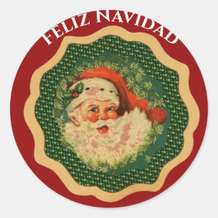 Custom Feliz Navidad Vintage Weihnachtsmann Runder Aufkleber