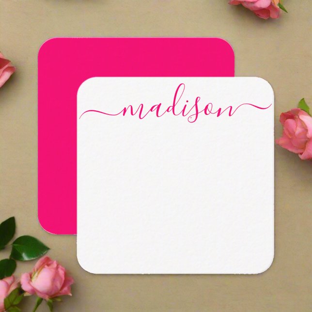 Custom Feminine Pink Typografy Name Script Mitteilungskarte (Von Creator hochgeladen)