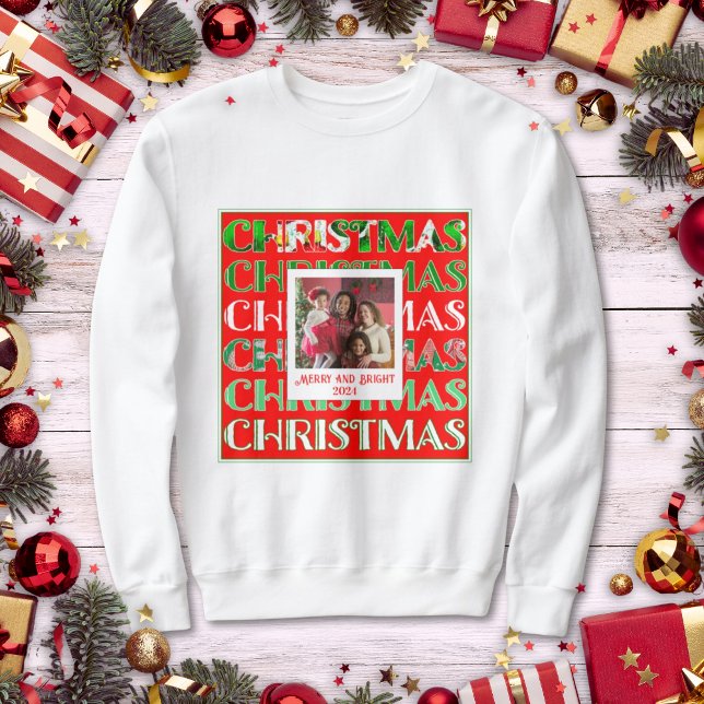 Custom Festivals Red Green Weihnachts-Foto Sweatshirt (Von Creator hochgeladen)