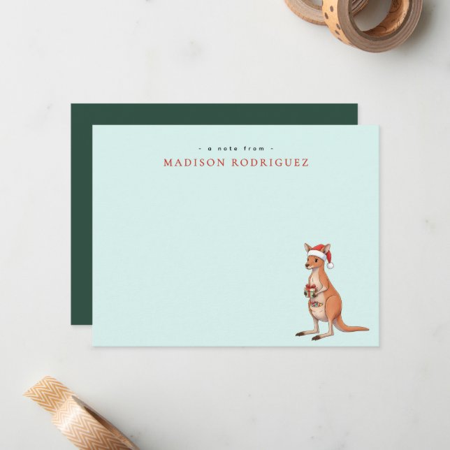 Custom Festive Kangaroo With Santa Hat Christmas Mitteilungskarte (Vorderseite/Rückseite Beispiel)