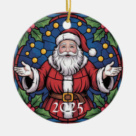 Custom Festive Santa Stained Glass Artwork Keramik Ornament