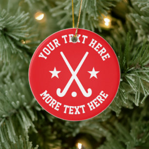 Custom field hockey Sport Weihnachtsbaumschmuck Keramik Ornament