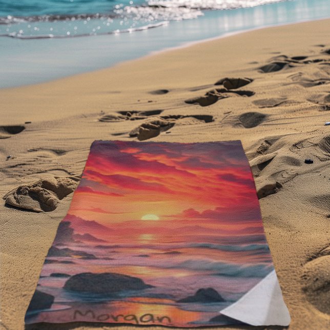 Custom Fiery Sunset Coastline - Ocean Cliffs Strandtuch (Von Creator hochgeladen)