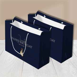 Custom Finger Heart Shape Happy Birthday Navy Blue Große Geschenktüte
