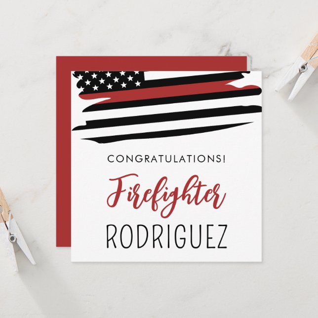 Custom Fire Academy Modern Firefighter Abschluss Karte (Vorderseite/Rückseite Beispiel)
