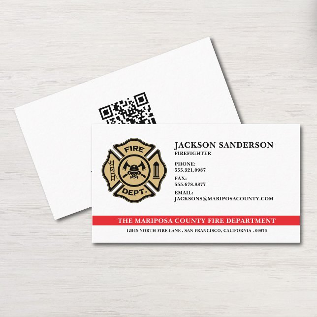 Custom Fire Department Firefighter QR Code Logo Visitenkarte (Custom Fire Department Firefighter QR Code Logo Business Card)
