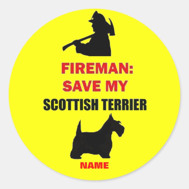 Custom Fire Safety Scottish Terrier Runder Aufkleber (Vorderseite)