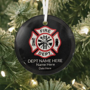 Custom Fireman Ornament Firefighter Maltese Cross Aus Glas