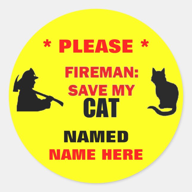 Custom Fireman Rette meine Katze Runder Aufkleber (Vorderseite)