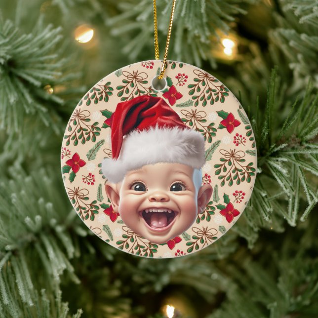 Custom First Baby Face Weihnachtsmannmütze Weihnac Keramik Ornament (Baum)