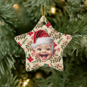 Custom First Baby Face Weihnachtsmannmütze Weihnac Keramik Ornament