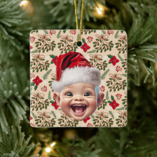 Custom First Baby Face Weihnachtsmannmütze Weihnac Keramikornament