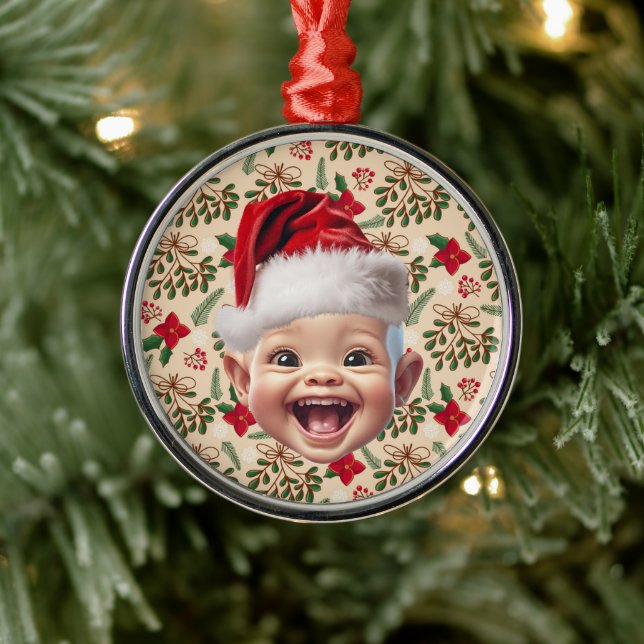 Custom First Baby Face Weihnachtsmannmütze Weihnac Ornament Aus Metall (Baum)