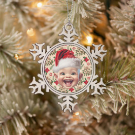 Custom First Baby Face Weihnachtsmannmütze Weihnac Schneeflocken Zinn-Ornament