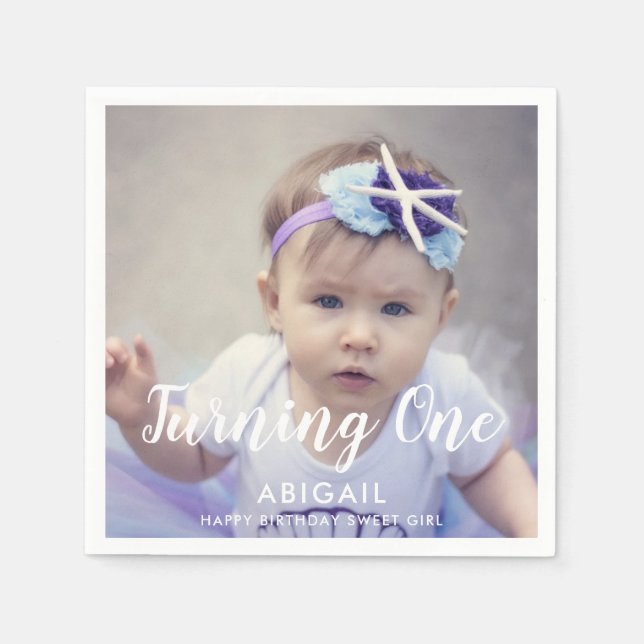 Custom First Birthday Foto Napkins Serviette (Vorderseite)