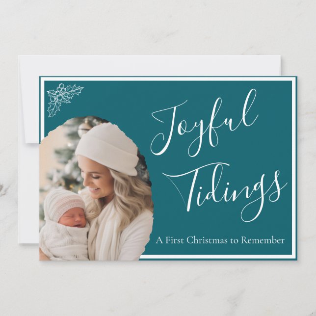 Custom First Christmas "Joyful Tidings" Feiertagskarte (Vorderseite)