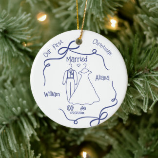 Custom First Christmas Married NewlyWed Keramik Ornament