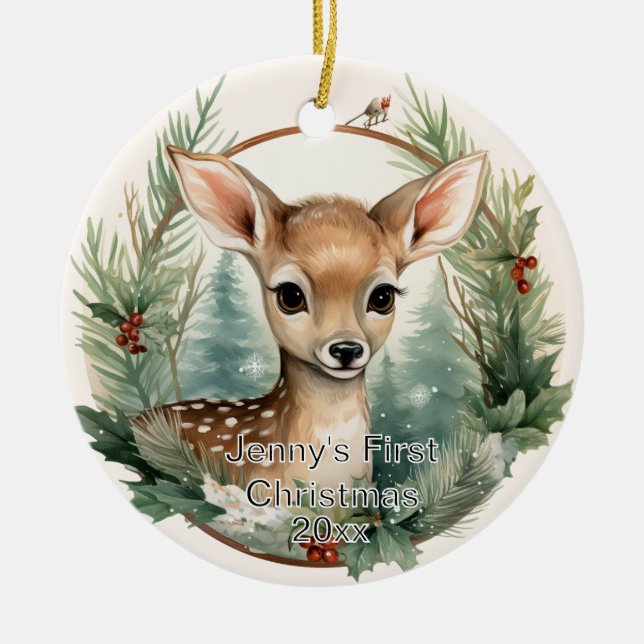 Custom First Christmas Ornament, Deer Ornament (Vorne)