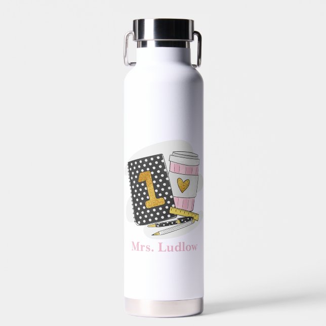 Custom First Grade Lehrer Black Coffee School Trinkflasche (Vorne)