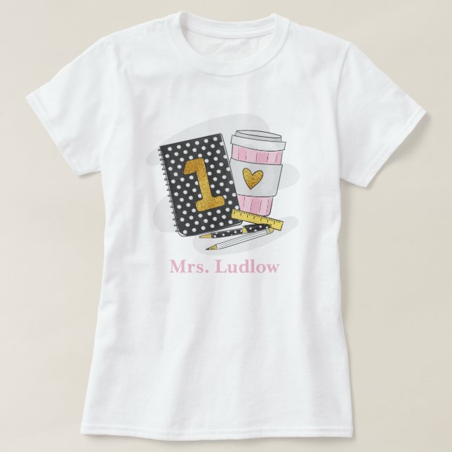 Custom First Grade Lehrer Black Notebook School T-Shirt (Design vorne)