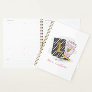 Custom First Grade Teacher Black Coffee Planner Planer