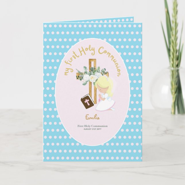 Custom First Heilige Kommune Niedlich Blonde Hair  Dankeskarte (Vorderseite)