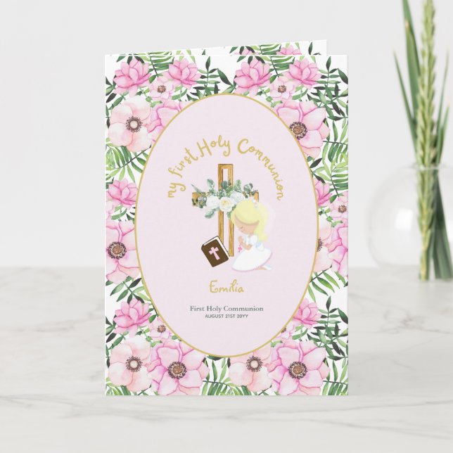 Custom First Heilige Kommune Niedlich Blonde Hair  Dankeskarte (Vorderseite)