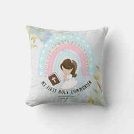 Custom First Heilige Kommunion Niedlich Brown Hair Kissen