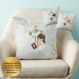 Custom First Heilige Kommunion Niedlich Brown Hair Kissen