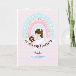 Custom First Holy Communion Niedlich Brown Hair Gi Dankeskarte