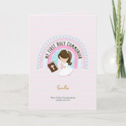 Custom First Holy Communion Niedlich Brown Hair Gi Dankeskarte