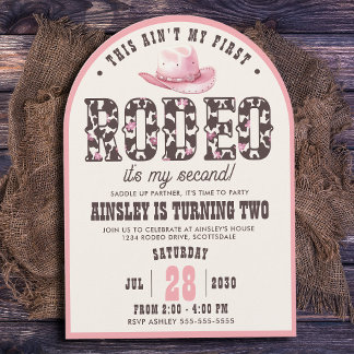 Custom First Rodeo Arched Girls 2. Geburtstag Part Einladung