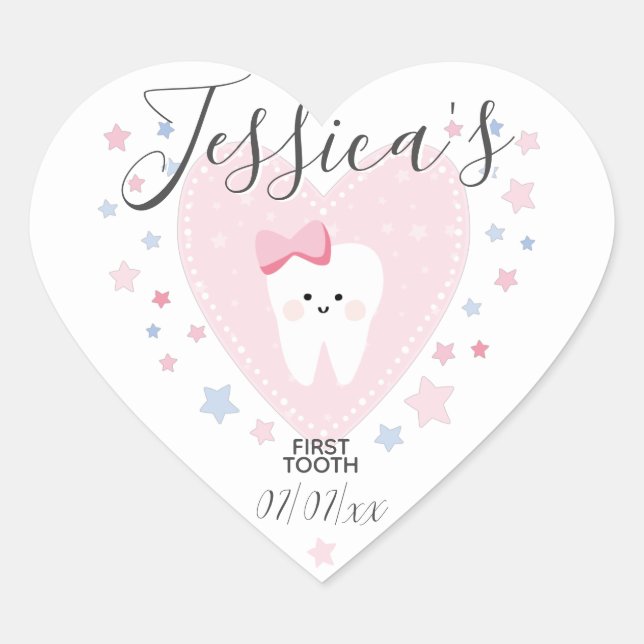 Custom First Tooth Baby Girl Heart Sticker (Vorderseite)