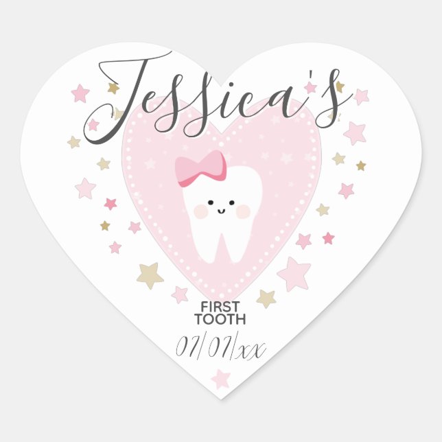 Custom First Tooth Baby Girl Heart Sticker (Vorderseite)