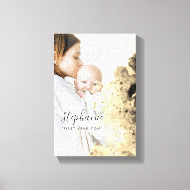 Custom First Year Mama Foto Gold Sparkling Leinwanddruck (Vorderseite)