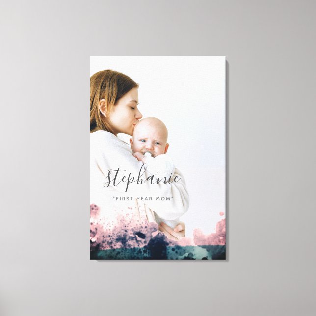 Custom First Year Mama Foto Rose Gold Leinwanddruck (Vorderseite)
