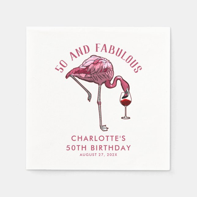 Custom Flamingo 50. Geburtstag Novelty Swag Paper Serviette (Vorderseite)