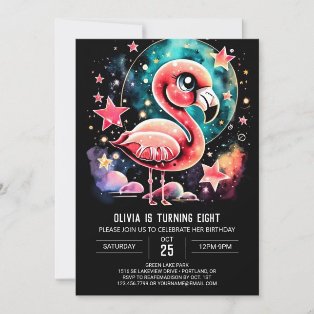 Custom Flamingo Modern Birthday Einladung (Vorderseite)
