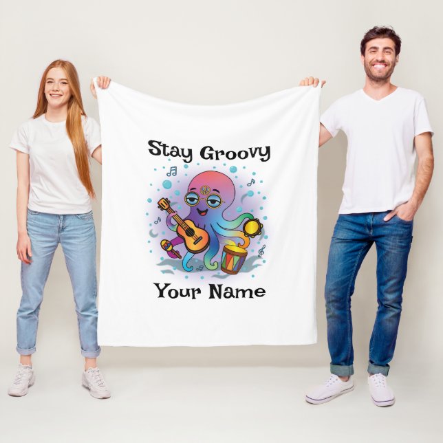 Custom Fleece Blanket | Retro Octopus Name & Text (Beispiel)