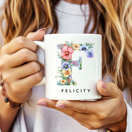 Custom Floral Alphabet Mug for Her, Birthday Gift Kaffeetasse