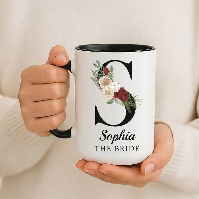 Custom Floral Alphabet Mug Gift for Bride Wife Tasse (Personalized Monogram Floral Alphabet Mug for Mom, Grandma, Teacher, Nurse, Lawyer or Bridesmaid)